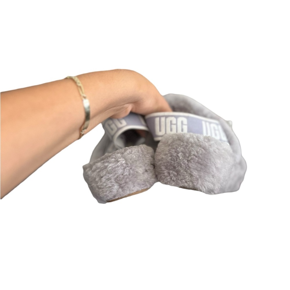 Ugg Oh Yeah Fluffy Gray Sherpa Slides Slippers Sa… - image 4